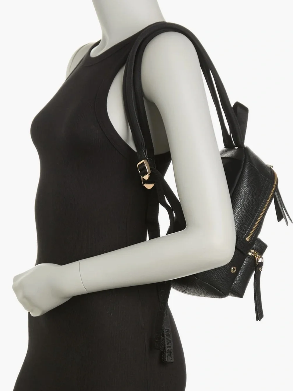 Marc Jacobs Black Pebbled Leather Mini Backpack with Gold Hardware